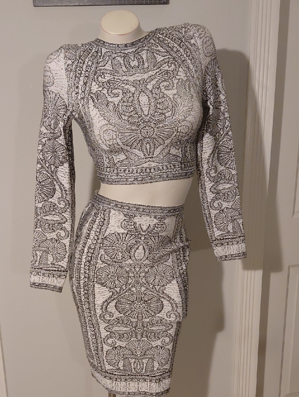 Black & White Zipped Top & Pencil Skirt